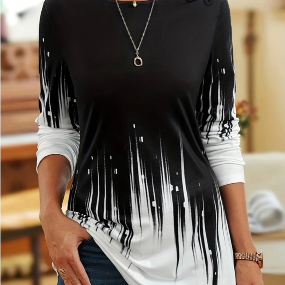 Stylish gradient print design long sleeve top